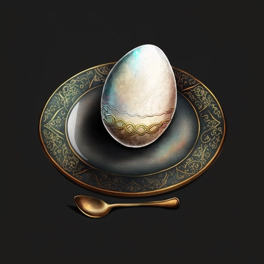 watercolor egyptian egg on a white plate, clipart, hd on black background