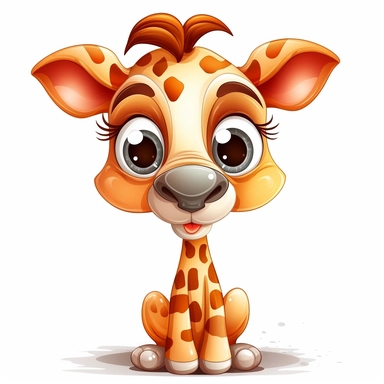 Giraffe Nursery Animal Clipart, open big eyes, vector art, children art, cartoonish, big head, graffiti style, cutest fun face, full body, white background
