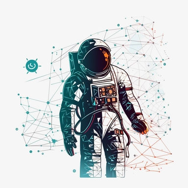 simple graphic, astronaut, plannets, space rocket, stars, gravity equation, clipart, no background