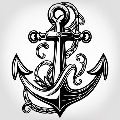 anchor, black and white, no details, coloring book page, clean simple vector bold line graphics, only white background, bold black lines, strong outline, No fill, No solids, no words, no title, ink lines, coloring book drawing, no gray shadows, clipart, vector, all black colors, no thin lines,