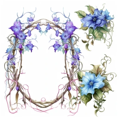 morning glory rococo frames twisty brambles jewels icicles watercolor clipart
