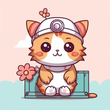 clipart of a cute cat in a hospital kawaii style white background