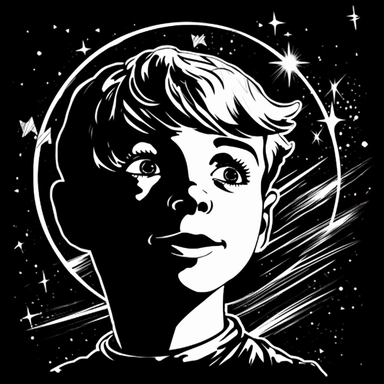 sketch clipart of 20s poster miracle boy, hd, white on black background, spaced out,--ar 3:2