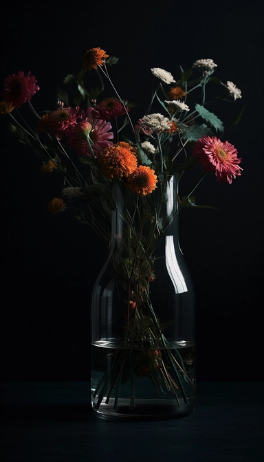 Product photo, Minimalism, a vase of flowers clipart, dark background, boardwalk colors