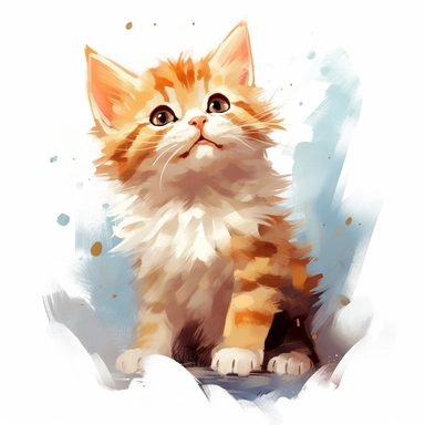 isolated clipart on a white background of a watercolor happy cute little kitty illustration, in the style of zbrush, storytelling, mashup of styles, in the style of daniel f. gerhartz, transcendent, nikon d850, art of burma, captures the essence of nature, in the style of organic forms and patterns, expansive skies, hyper-detailed illustrations, i can't believe how beautiful this is, lively colors