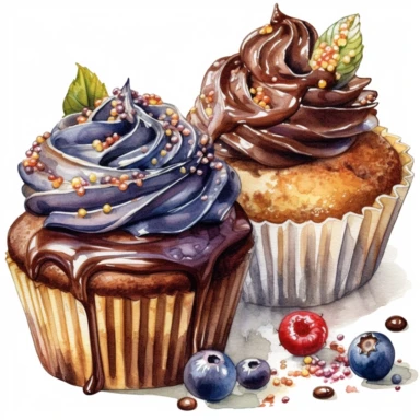 An intricately detailed watercolor clipart illustration displaying an ultra-realistic [specific design idea, like  cupcakes decorated drenched in chocolate  ], isolated on a white background, in the style of ultra-detailed watercolor clipart illustrations, HDR watercolor clipart illustrations, 32K watercolor clipart illustrations, hyperrealistic watercolor clipart illustrations, ultra-intricate watercolor clipart illustrations, high-resolution watercolor clipart illustrations, high-definition wa