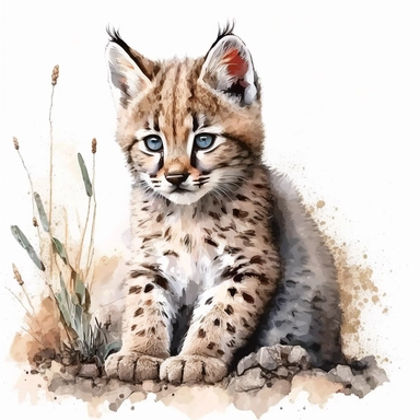 adorable baby bobcat watercolor clipart