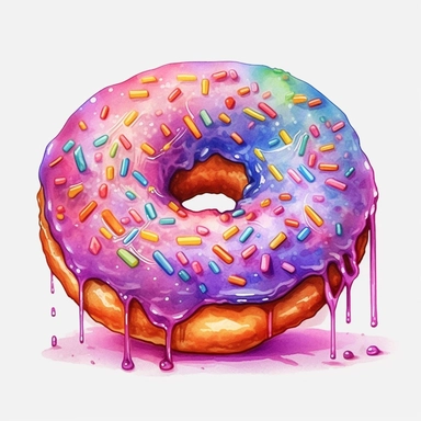 watercolour cute kawaii doughnut ultra highly detailed, 18k, sharp focus, bright photo digitally enhanced, enhanced graphics, straight, sharp focus, bright lighting, intricate detailed png image ,high definition,300dpi,graphic clipart,computer graphics