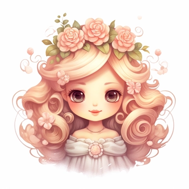 Cute Beautiful Pastel princess Floral Clipart, Cartoon, hyper realistic, intricate detail, illustration style, high resolution, on the white background