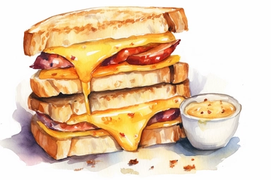 watercolor grill cheese sandwich clipart art, hd, on white background, spaced out
