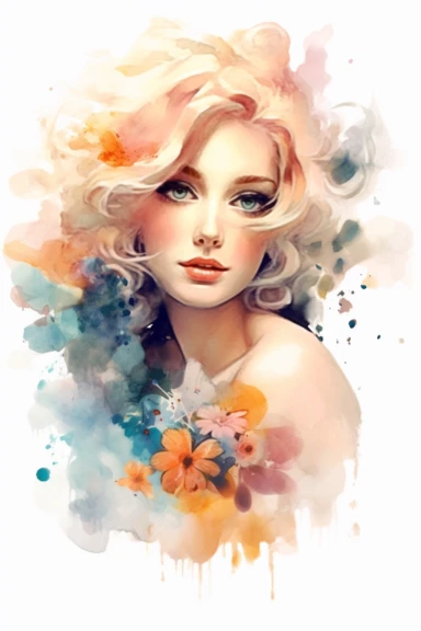 Easy to cut, dreamy watercolor positive woman smiling clipart