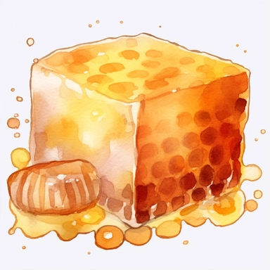 Clipart, watercolor, white background: Generate a clipart of a honeycomb-shaped honey soap bar, showcasing the use of honey in skincare products