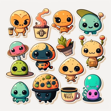 10 cute alien stickers collection, clipart design, cartoon, 4k, white background