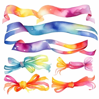 Watercolor Rainbow ribbon banners cliparts