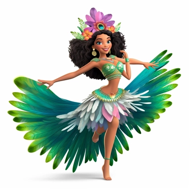 a beautiful happy fairy, hawaiian hulu dancer, full body image, big wings, clipart, white background