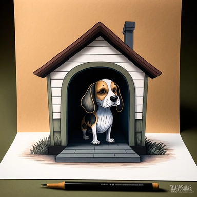 Full front view of doghouse CLIPART, ink and very light gouache clean sketch