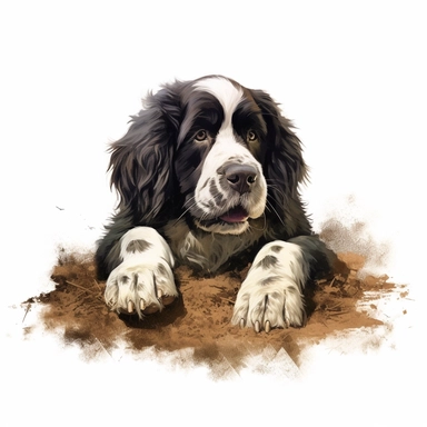 Landseer, digging in the dirt, realistic, Clipart, white background, no text, no caption