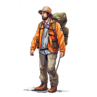 A Man Go to Fishing Front view Sublimation Clipart ,Cartoon,hyper realistic, intricate detail, illustration style,high solution,on the white background