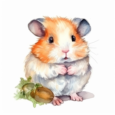 Little baby hamster nibbling on a carrot, cute adorable drawn with watercolors, childbook illustration style, clipart with white background