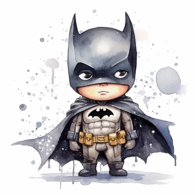 watercolor clipart, cartoon, batman