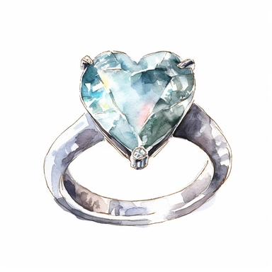 watercolor of engagement ring with heart shaped white diamond tiffany style clipart
