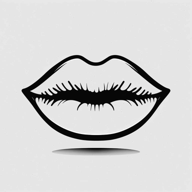 simple outline of cartoon lips, minimalist, black on white, lineart, 2d flat file, silhouette, clipart, svg
