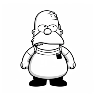 Illustration hand drawn style of kawaii Homer Simpson, black and white , clipart collection, vector line, simple lines, simple style, white background
