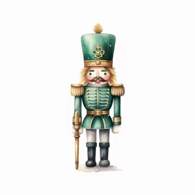green nutcracker illustration soft watercolour high resolution white background clipart
