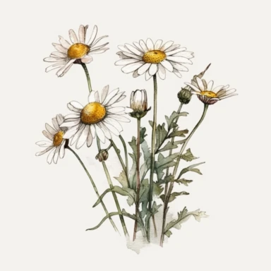 Daisies, minimalist style, watercolor, clipart, white background