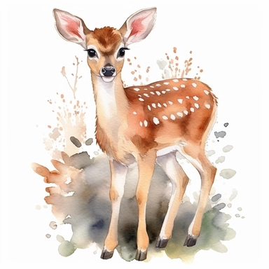 Watercolour cute realistic deer in the wood, woodland animal, ultra detailed ultra photoreal intricate detailed beautiful magnificent deer with perfect beautiful realistic eyes and intricate facial features four perfect legs and paws realistic detailed, png image, high definition, 300dpi, graphic clipart, computer graphics