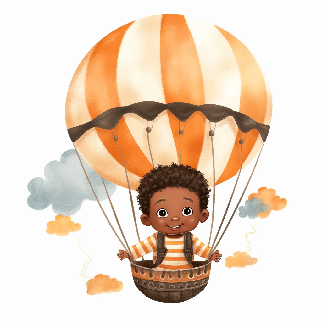 Cartoon cute little african american girl holding a balloon
