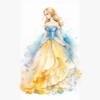 .''princess emily full body watercolour clipart high quality'' smilee face large dress