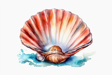 Watercolor, White clam shell, clipart, hd, on a white background, spaced out