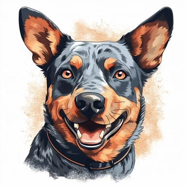 clipart of a happy australian cattle dog, americana style, portrait, white background, vector style