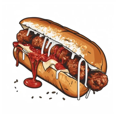 meatball sub t-shirt design graphic, vector, logo design, clipart, isolated, white background, .75 gutter