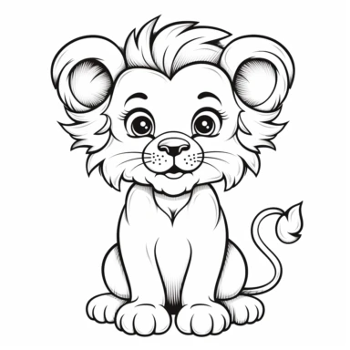 Clipart of a cute baby lion, full body, coloring page for kids, no shade, no shadow