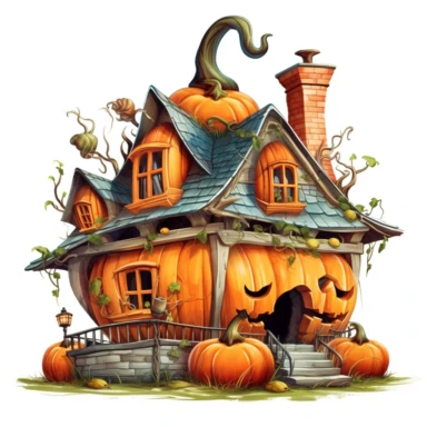 simple fairy Halloween house, pumpkin, horror, clipart, complex, highly detailed, signature design, on white background