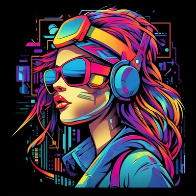 Tshirt features Design, CLIPART CONCEPT, Three-dimensional Rainbow Pantone cyberpunk girl with DAIM graffiti artwork and graffiti design, large-scale canvas, animated gifs, precisionist art, 3D vector graphics Design, Contour Drawing with Fine Line Artwork, Macro Detailed, FOCUSED ON THE CHARACTER, Clear visuals, Highest Resolution 3D Adobe Illustrator file Eps format, In the style of photo-realistic techniques, Rendering with unreal engine 5, Sublimation Ink, Isolated white background
