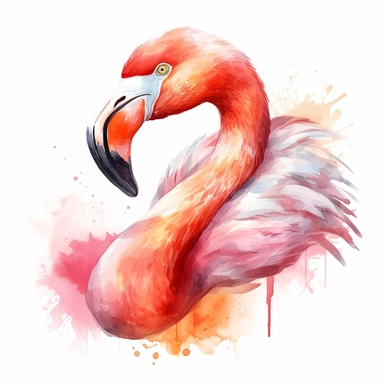 pink flamingo head, detailed, cartoon style, 2d watercolor clipart vector, creative and imaginative, hd, white background