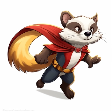 clipart of a ferret as a superhero on a white background