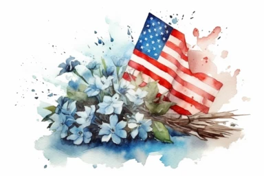 American Memorial Day illustration in style of a Watercolor Clipart, on white background