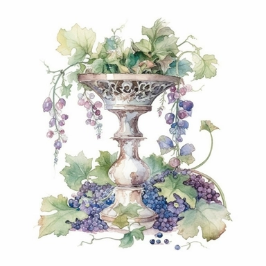 water color, one, 1, old Victorian candle holder covered in vines and flowers, late night, in a cottagecore style, white background, clipart style