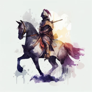 knight on a horse, watercolor clipart, transparent background, no text or logos or watermark