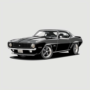 Style clipart, on a white background, vector, vector illustration, classic black Chevrolet Camaro car, svg