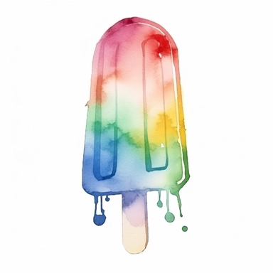 Watercolor A frozen popsicle in a rainbow of colors clipart, Minimalist, isolated white background, 8k
