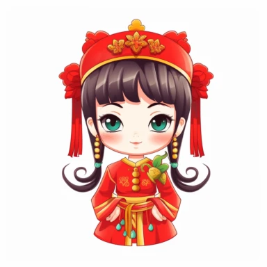 Clip art Chinese New Year costume, flat color, thick lines, cute cartoon white background 8k,--q3