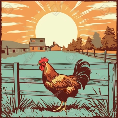 vector style clipart of a retro chicken fencing from a barn yard