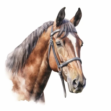 Watercolour cute Dutch Warmblood horse, head only, beautiful details, ultra detailed, ultra photo real intricate detailed, high definition, graphic clipart, hyper realistic, detailed, white background