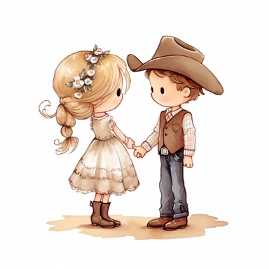 adorable simple cowboy wedding clipart, white background