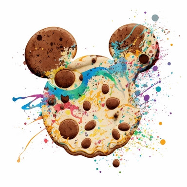 cookies in the shape of Mickey Mouse, funny,sweet , watercolor, watersplash, White Background, Clipart